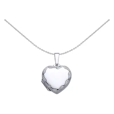 Jewelco London Ladies Sterling Silver Heart Wave Frame Locket Necklace inch - LK30