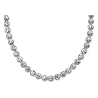 Jewelco London Rhodium Plated Sterling Silver Round Cubic Zirconia Halo Collarette Necklace 5mm 