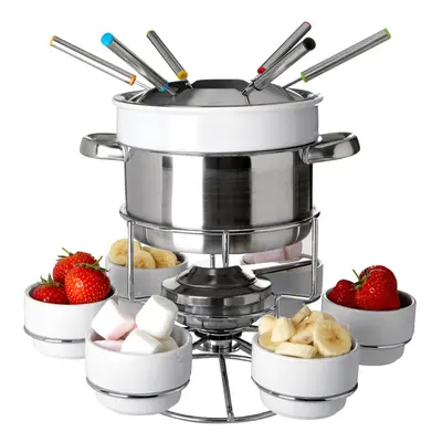 Stainless Steel Fondue Set, 6-Person Fondue Pot with Forks, Best fondue pot with Porcelain desse