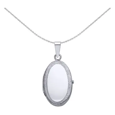 Jewelco London Ladies Sterling Silver Oval Satin Frame Locket Necklace inch - LK24