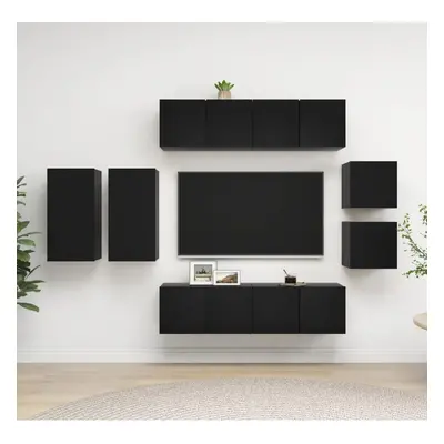 vidaXL TV Cabinet Set Piece Black Chipboard Home Furniture TV Stand Cabinet