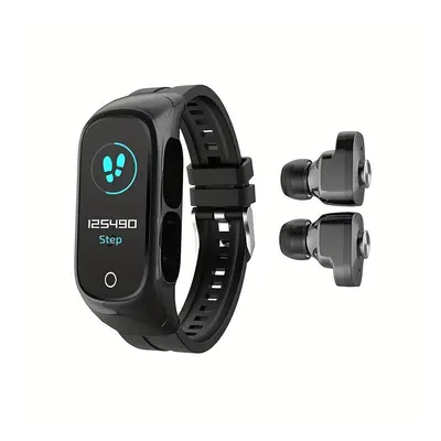 (Black) Wireless Earphones And Smart Bracelet Combo With TWS, Sleep Monitoring, Wireless Calling