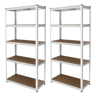 2x 5-tier White Racking Units Heavy Duty Storage Shelf Garage Warehouse Shed