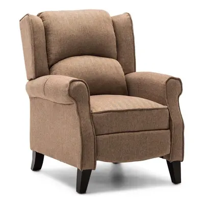 (Herringbone Beige) Eaton Wing Back Fireside Herringbone Fabric Recliner Armchair Sofa Chair Rec