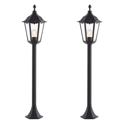 2 PACK Outdoor Lamp Post Lantern Bollard Light Matt Black & Glass 1m Tall LED