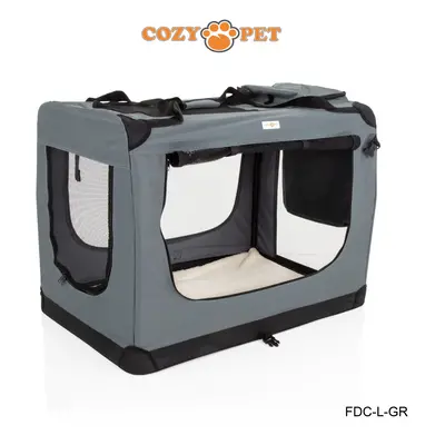 Fabric Dog Crate Grey, Size 82cm, Cat Pet Carrier by Cozy Pet Transport Travel Cage FDC-L-GR