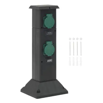 vidaXL Outdoor Socket Column 4-Way Power Socket Electrical Outlet Black&Green