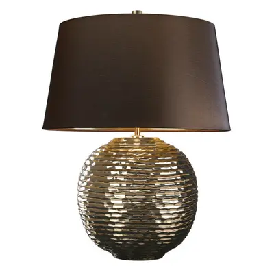 Table Lamp Textured Gold Glaze Brown Faux Silk Shade Finial Gold LED E27 60W