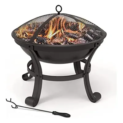 VOUNOT Fire Pit for Garden with Lid and Poker, Outdoor Heater Charcoal Log Wood Burner, Fire Bow