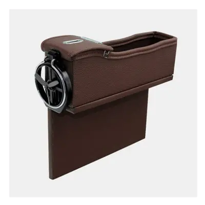 (Brown) Car Seat Gap Storage Box Multifunction Leather Car Water Cup