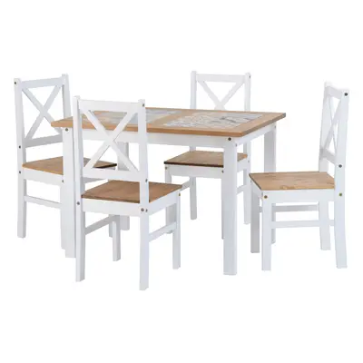 Seconique Salvador Ceramic Tile Top Dining Set - Dining Table & Chairs - White & Pine