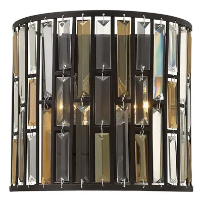 Twin Wall Light Prisms of Amber Pearl & Crystal Vintage Bronze E14 60W d01290