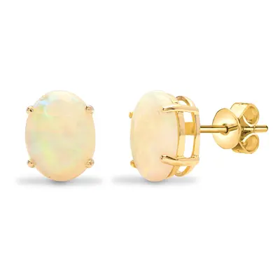 Jewelco London Ladies Solid 18ct Yellow Gold Claw Set Oval Opal Solitaire Stud Earrings - 18E181