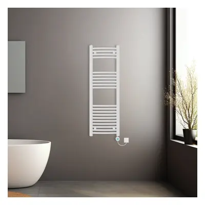 (White, 1200x400mm) Prefilled Electric Heated Towel Rail Radiator Curved Thermo Smart WiFi