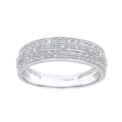 (M) Jewelco London 9ct White Gold 0.25ct Triple Row Diamond Half Eternity Ring