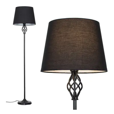 Traditional Style Black Barley Twist Floor Lamp with a Black Tapered Light Shade