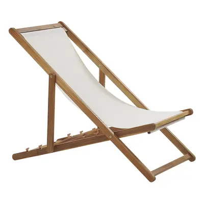 Acacia Folding Deck Chair Light Wood with Off-White ANZIO