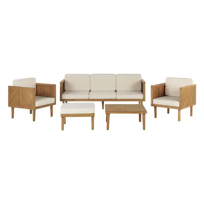 Garden Lounge Set with Table and Ottoman Seater BARATTI Acacia Wood Brown