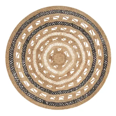 Round Jute Area Rug cm Beige with Black GOYNE