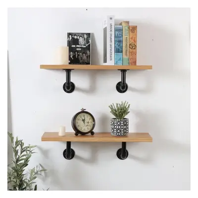 Industrial Pair Shelves with Metal Pipe Brackets Wall Mounted Storage