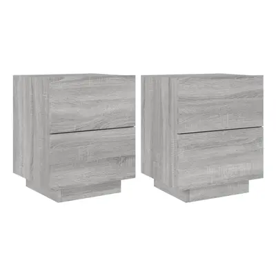 (grey sonoma, pcs) vidaXL Bedside Cabinets with LED Lights Nightstand Bed Table Engineered Wood