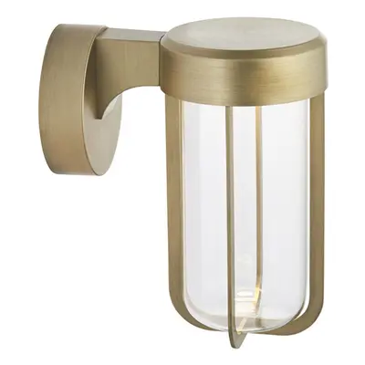 Brushed Gold Outdoor Wall Light with Glass Shade - IP44 Rated - Integrated LED