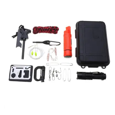 Emergency Survival Gear Kit SOS Tools With Umbrella Rope Compass Whistle Carabiner