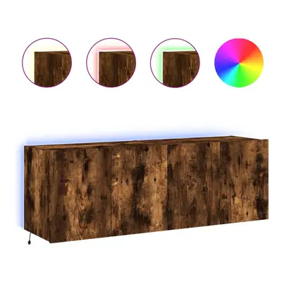 vidaXL TV Wall Cabinets with LED Lights Floating TV Unit pcs Smoked Oak