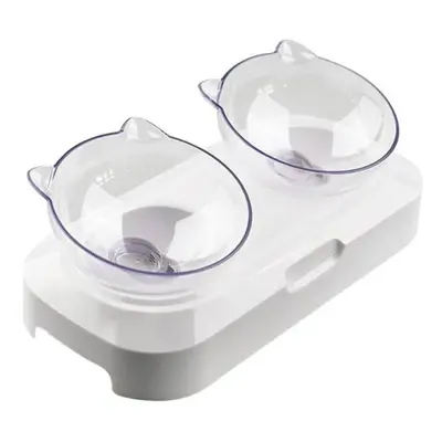 (Double) Pet Cat Food Feeder Feeding Bowl With Holder Dog White Elevated Water Bowl