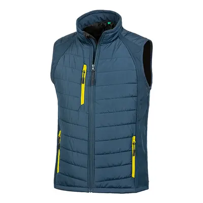 (S, Navy/Yellow) Result Mens Black Compass Padded Soft Shell Gilet