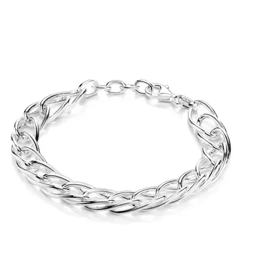 Jewelco London Ladies Rhodium Plated Sterling Silver Twisted Oval Spiga Chain Bracelet 8mm 7.5 +