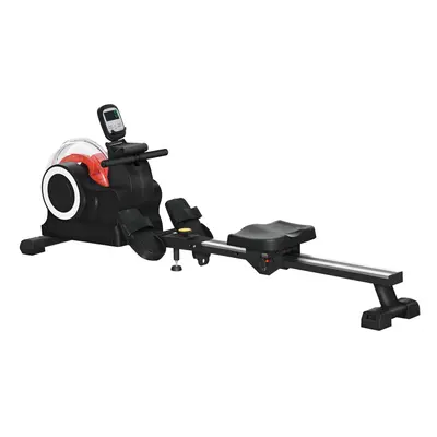 SPORTNOW Foldable Water Rowing Machine with Wheels and LCD Monitor, Black