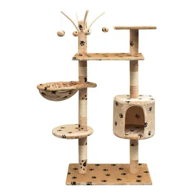 vidaXL Cat Tree with Sisal Scratching Posts cm Paw Prints Beige Play Tower