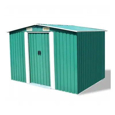 vidaXL Garden Storage Shed Green Metal 257x205x178cm Tool Organiser Cabin Room