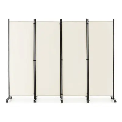 172cm Tall Rolling Privacy Screen Panel Room Divider on Wheels White