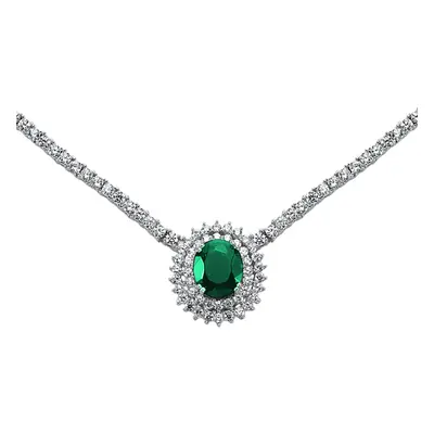 Jewelco London Ladies Sterling Silver Emerald-Green Oval Cubic Zirconia Royal Lady Di Cluster Pe