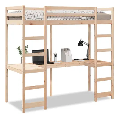 vidaXL Loft Bed Frame with Desk Kids Bed Bunk Bed 75x190 cm Solid Wood Pine