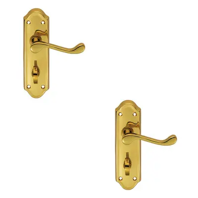 2x PAIR Victorian Upturned Lever on Bathroom Backplate x 47mm Polished Brass