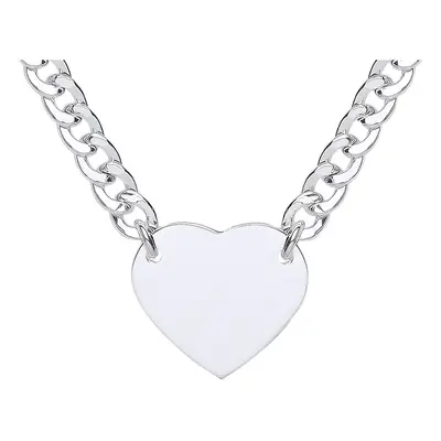 Jewelco London Ladies Rhodium Plated Sterling Silver Curb Link Love Heart Tag Pendant Necklace 5