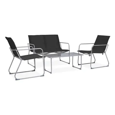 4 Piece Garden Lounge Set Fabric & Steel Black