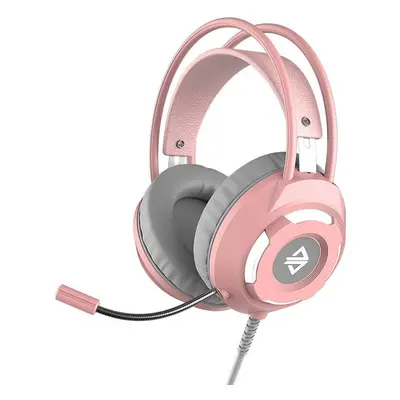 (Pink) USB Wired Headset 3.5mm Stereo Gaming Noise Cancelling Headphone with Mic 50mm Driver Uni