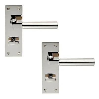 2x PAIR Round Bar Handle on Slim Bathroom Backplate x 50mm Polished Nickel