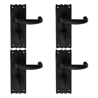 4x PAIR Forged Curved Handle on Bathroom Backplate x 54mm Black Antique