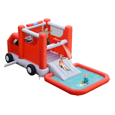 Firefighting-Themed Inflatable Kids Bouncy Castle Combo Water Slide