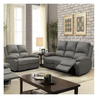 (Light Grey, 3+2 Set) Reclining Luxury Fabric Sofa Set In Light Grey or Dark Grey- Piece, Piece,