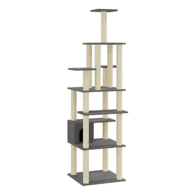 (dark grey) vidaXL Cat Tree with Sisal Scratching Posts 183cm Cat Play Tower Multi Colours