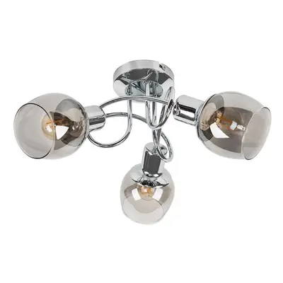 3 Way Silver Chrome Swirl Arm Twist Design Ceiling Light with Smoked Glass Shades - With 4w LED 