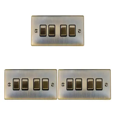 3 PACK Gang Quad Light Switch ANTIQUE BRASS Way 10A Black Trim