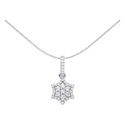 Jewelco London Ladies Rhodium Plated Sterling Silver CZ Pointed Star of Magen David Pendant Neck