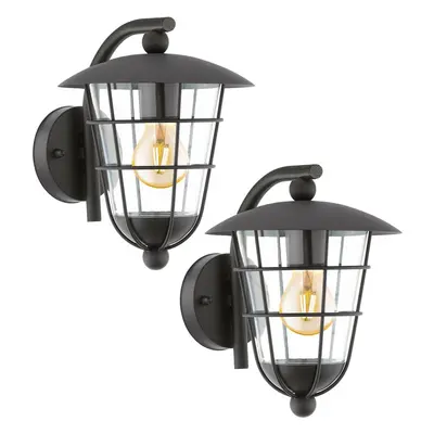 2 PACK IP44 Outdoor Wall Light Black Lantern Glass Shade 60W E27 Porch Lamp